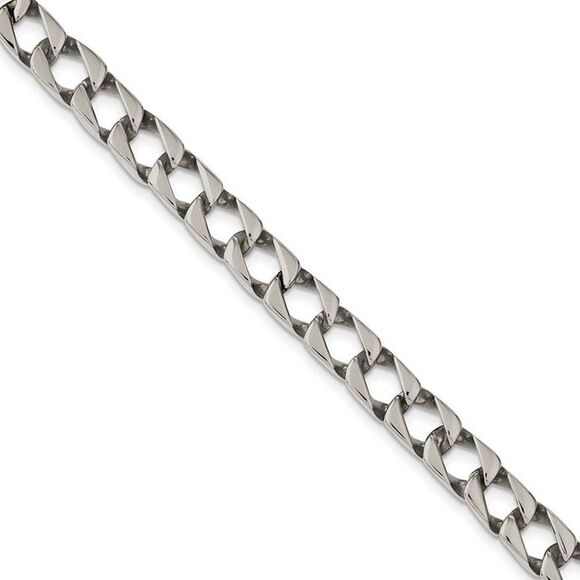 Men's 9mm Stainless Steel Polished Square Curb Chain Necklace, 24 Inch - Picture 1 of 8